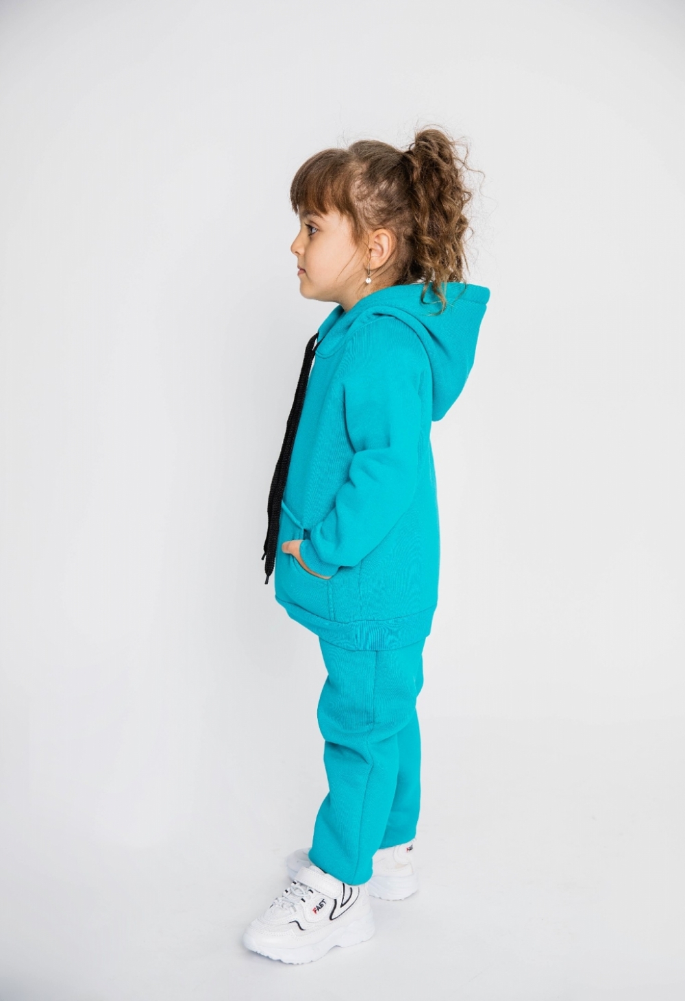296-Б. Свитшот с капюшоном + Штаны, хлопок 65%, 35% ПЭ, 3-х нитка (начес) бирюза 98,104,110,116