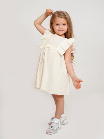 Купить 322-СЛ. Платье из муслина детское, хлопок 100% сливочный, р. 74,80,86,92 в Чебоксарах
